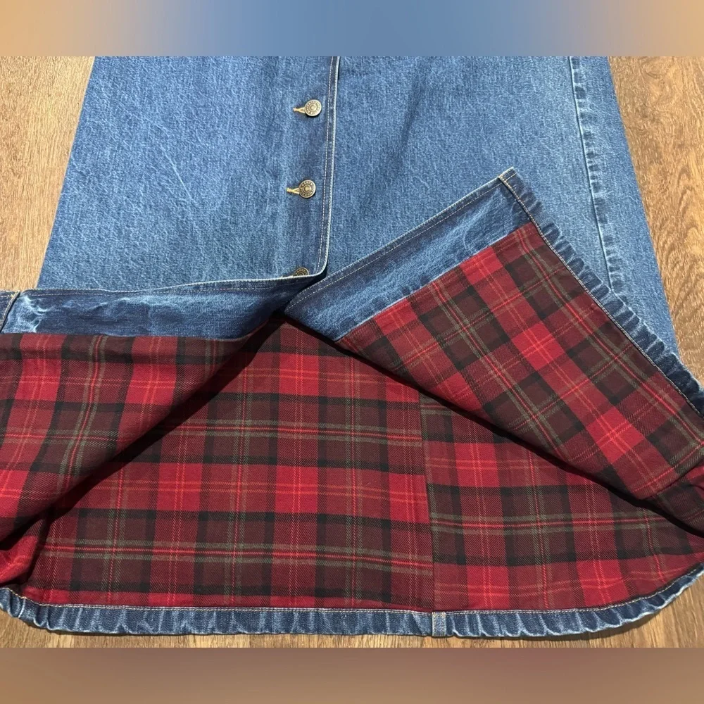 Eddie Bauer Longline Button-Front Flannel Lined Denim Maxi Skirt Size 10 Tall